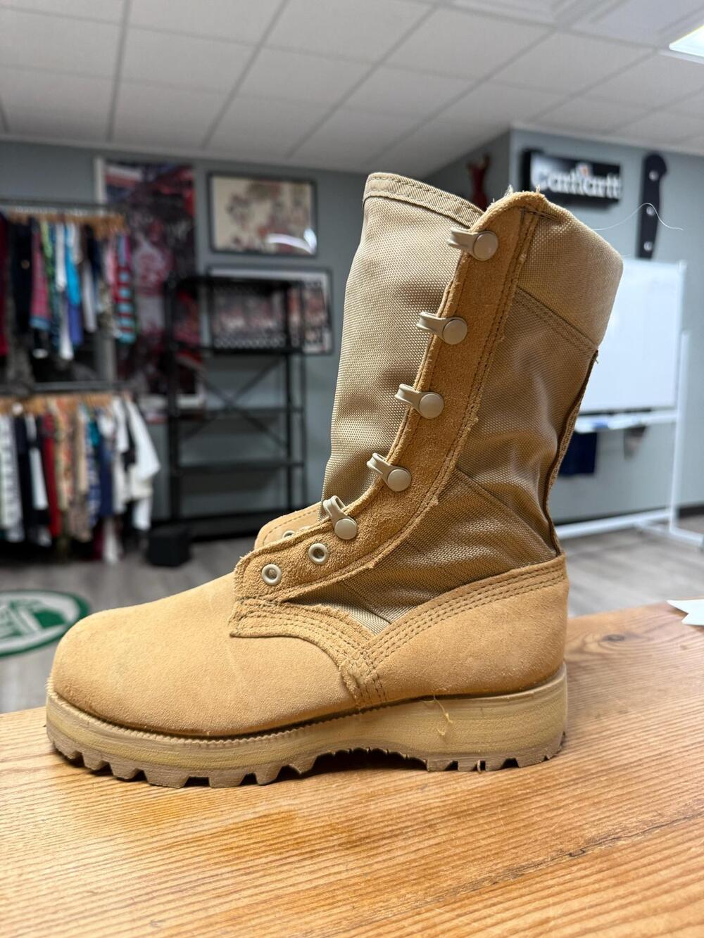 Combat Boots Womens Size 6.5 Beige Suede Vibram Sole Military Lace Up Mid Calf - Picture 11 of 16